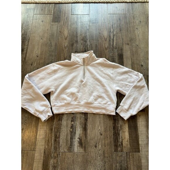 Tna Cozy Fleece Perfect 1/4 Zip Cropped Sweatshirt in Pale Pink Size Large - Picture 1 of 6
